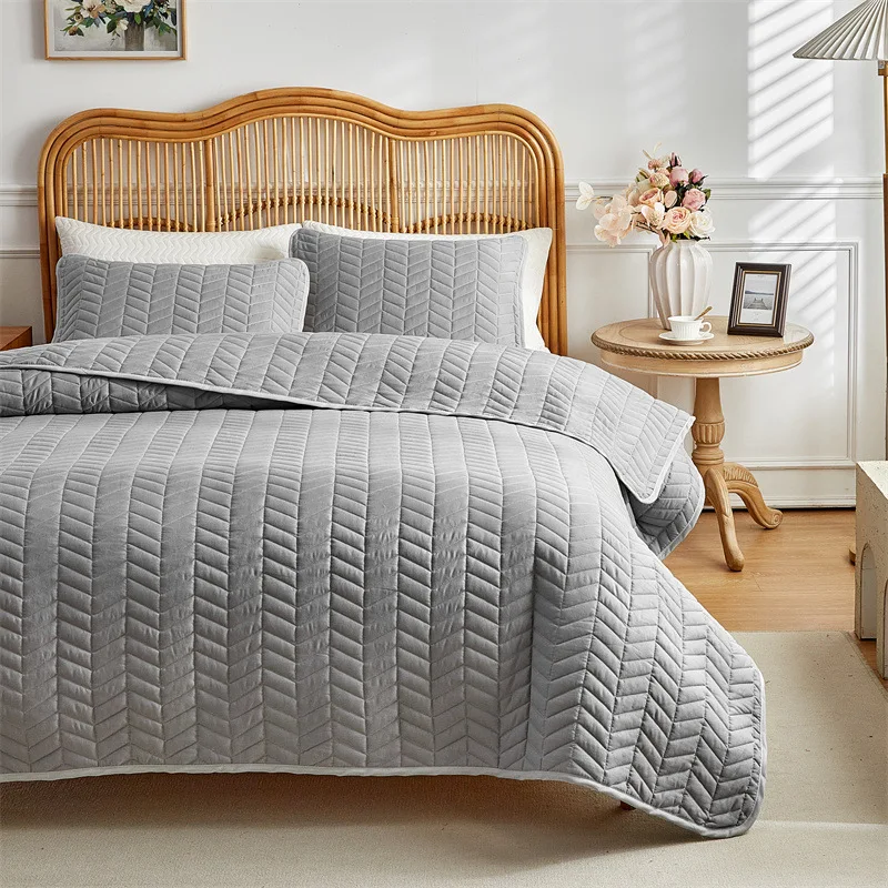 Queen Quilt Bedding Set Grey Ultrasonic Full Queen Quilt Set Lightweight Soft Bedspread Coverlet All-Season Quilted Bedspread