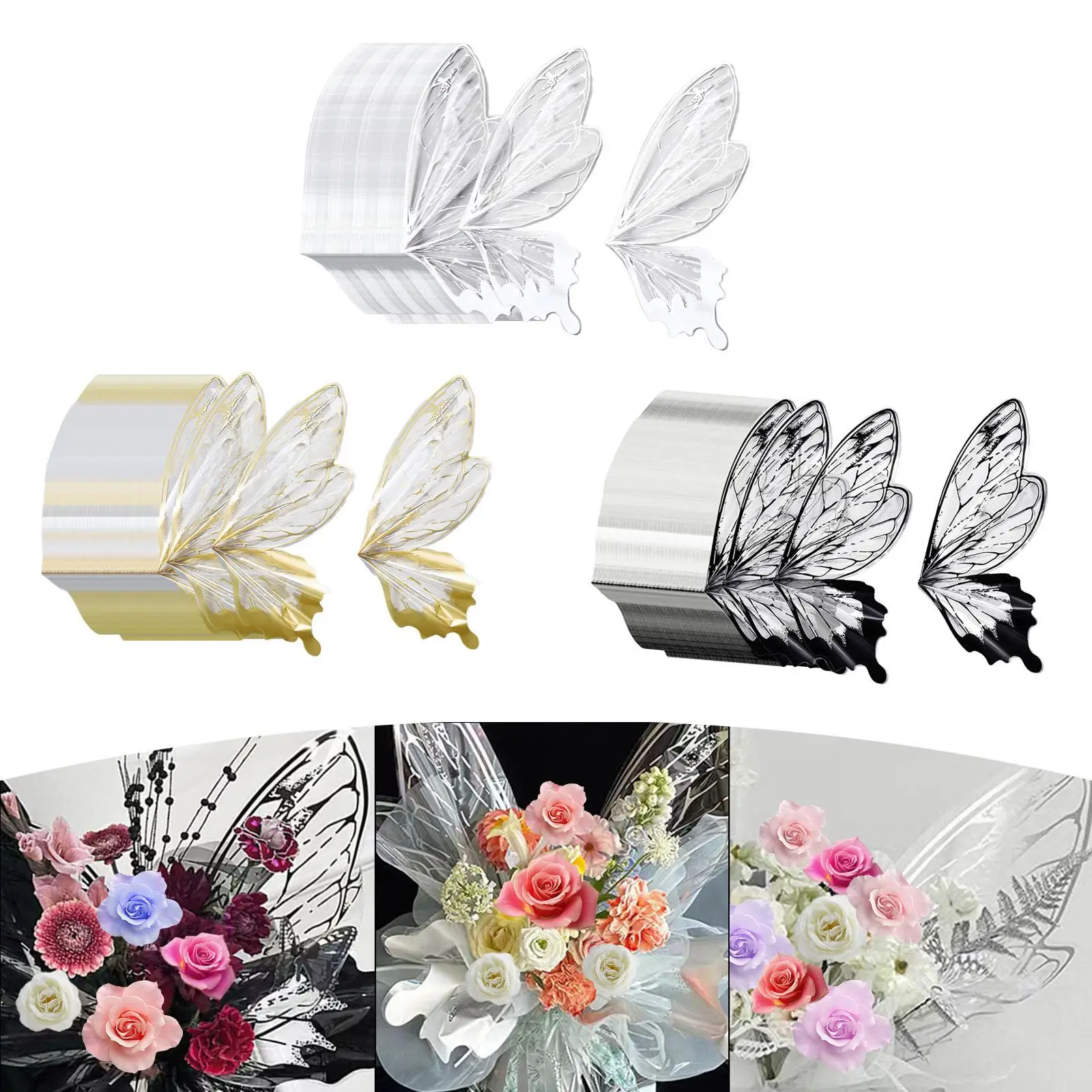 80x Flower Wrapping Papers Butterfly Wing Florist Supplies for Birthday Graduation Ceremony DIY Crafts Wedding Party Decoration