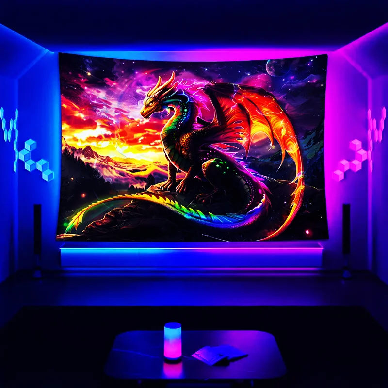 VIKAMA Oriental Dragon Tapestry Esports Gaming Room Theme Wall Hanging Mystical-Style Living Room Decor for Guesthouses