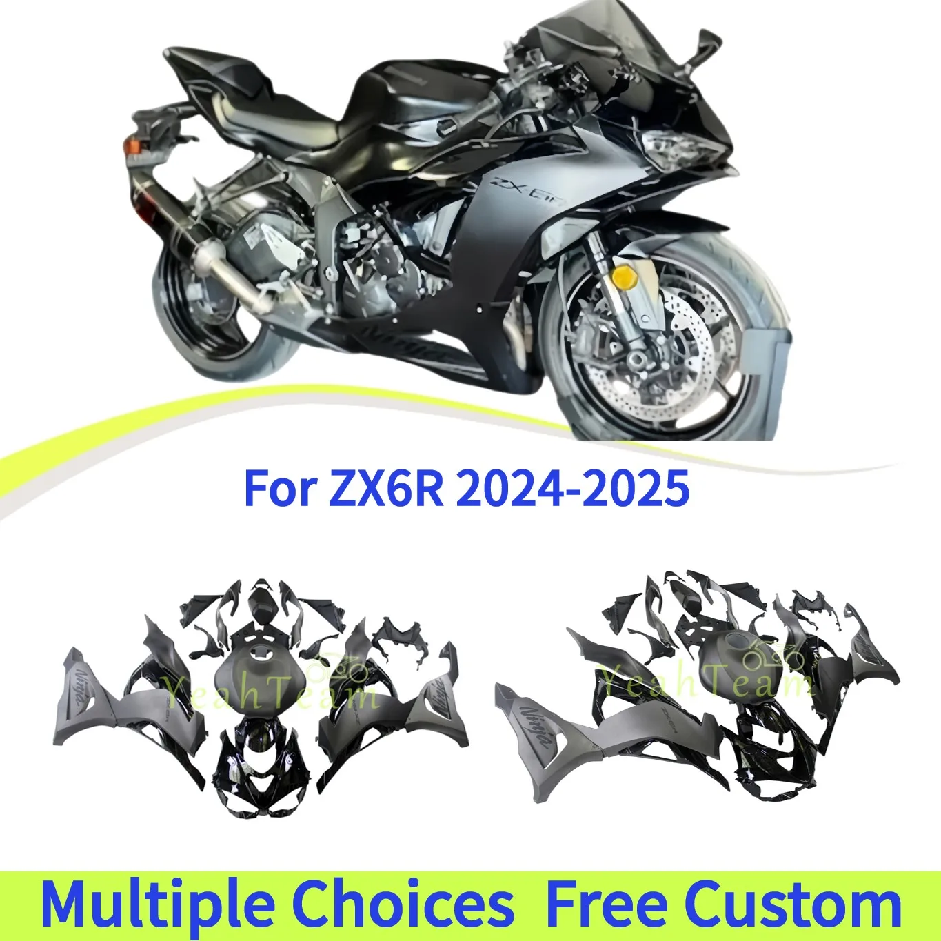 For Kawasaki Ninja ZX-6R 2024 2025 ZX6R 636 Fairing Kit - ABS Motorcycle Body Covers,Frosted silver/Black