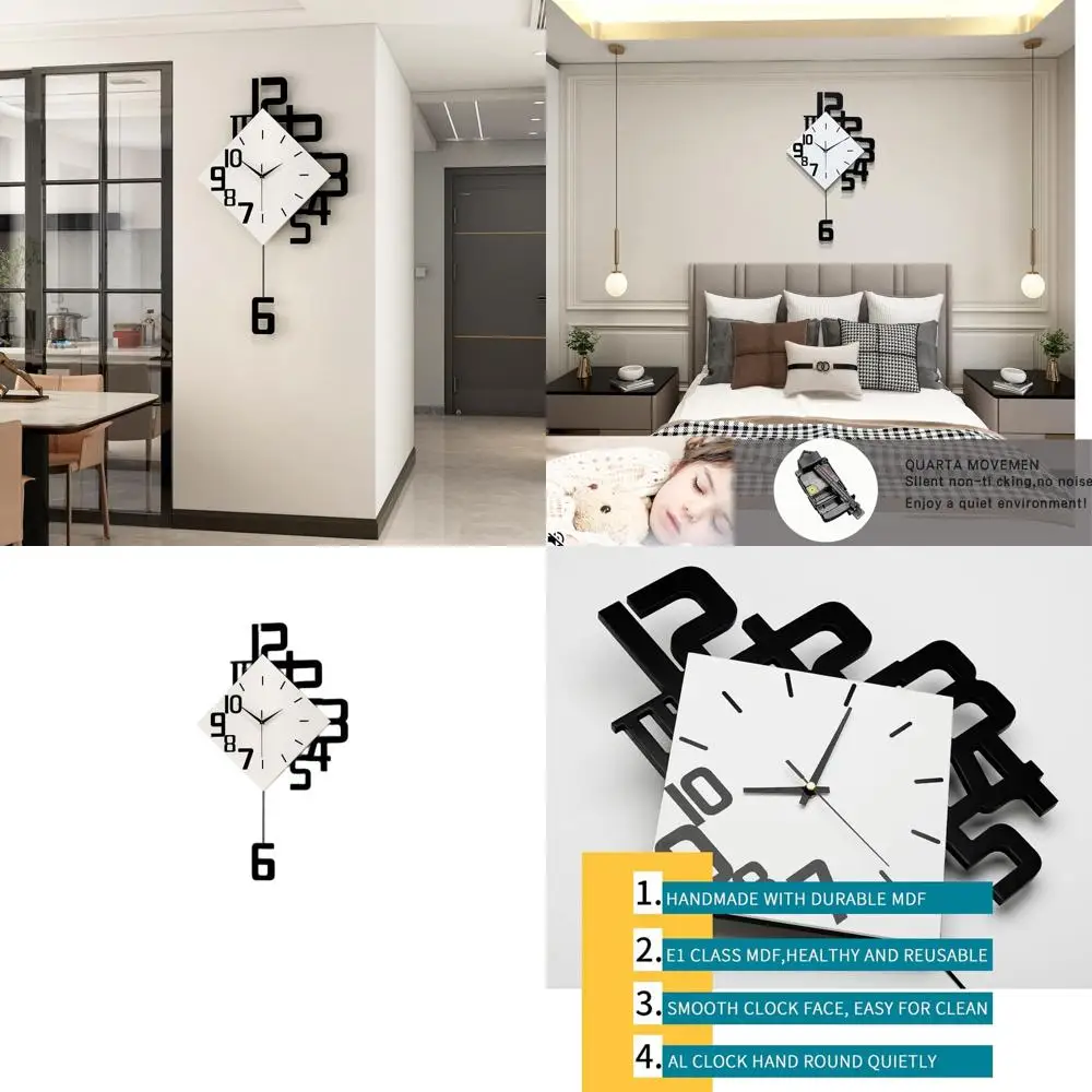 

30 Silent Wooden Pendulum Wall Clock - Battery-Powered for Home, Office, Kitchen, Bedroom Decor