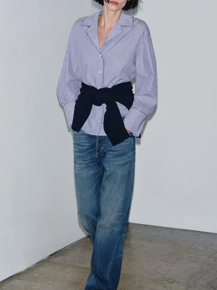 

Европейский и американский стиль, осенняя новая модная повседневная женская одежда, свободная универсальная свободная рубашка контрастного цвета