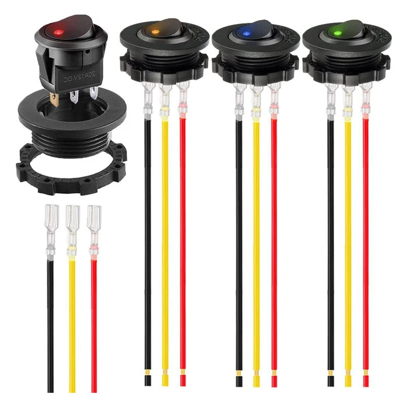 20mm Round Rocker Toggle Switch Shell Housing 12V LED ON OFF for Car Truck Golf Cart Dash Panel Blue Red Green Lighted