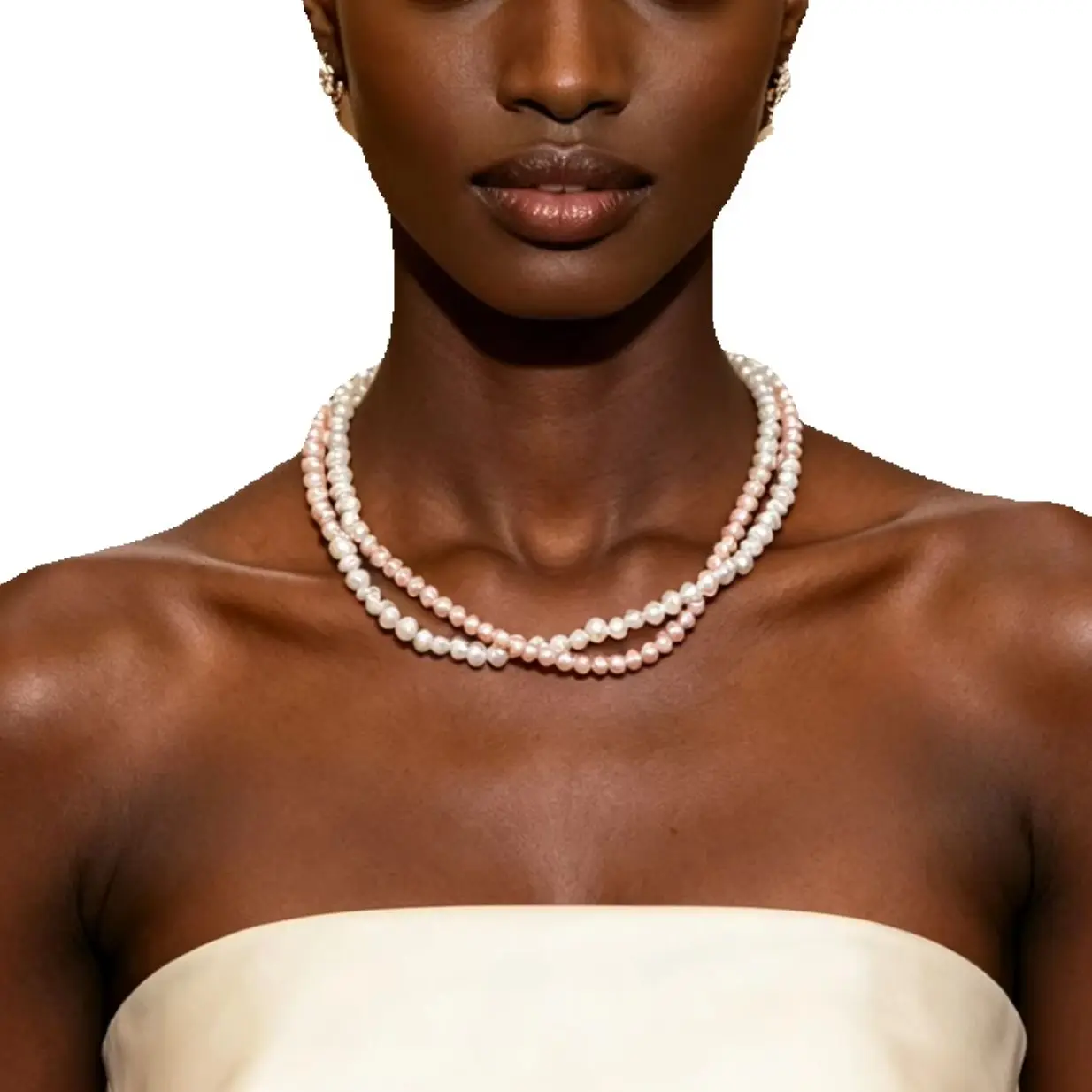 

Adjustable Double Strand Freshwater Pearl Necklace in White & Pink