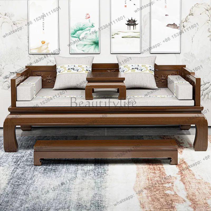 

Arhat bed Solid wood Old elm furniture New Chinese modern sofa Push-pull Arhat couch