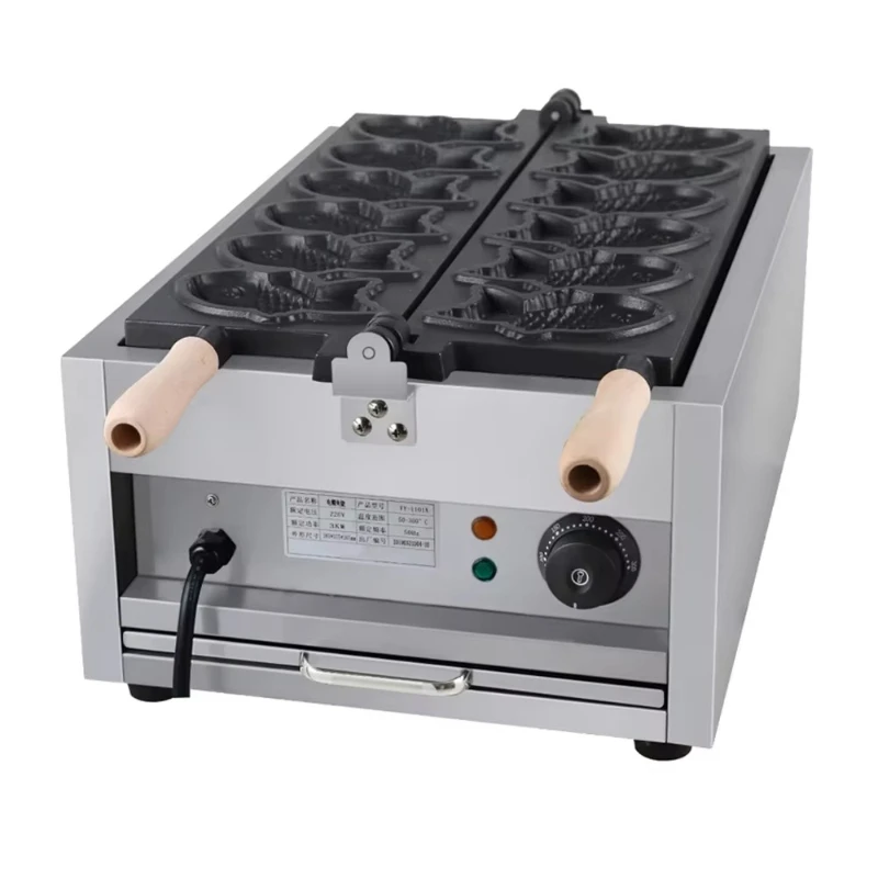 Commercial 6 Pcs Taiyaki Waffle Machine Mini Vertical Fish Shape Waffle Machine3000W/220V Non-stick Pan