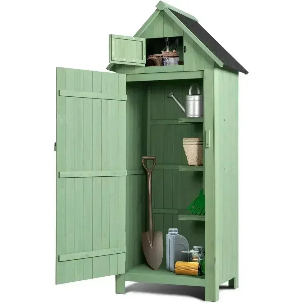 Light Green Outdoor Storage Shed: Secure Garden Tool Cabinet & Patio Organizer