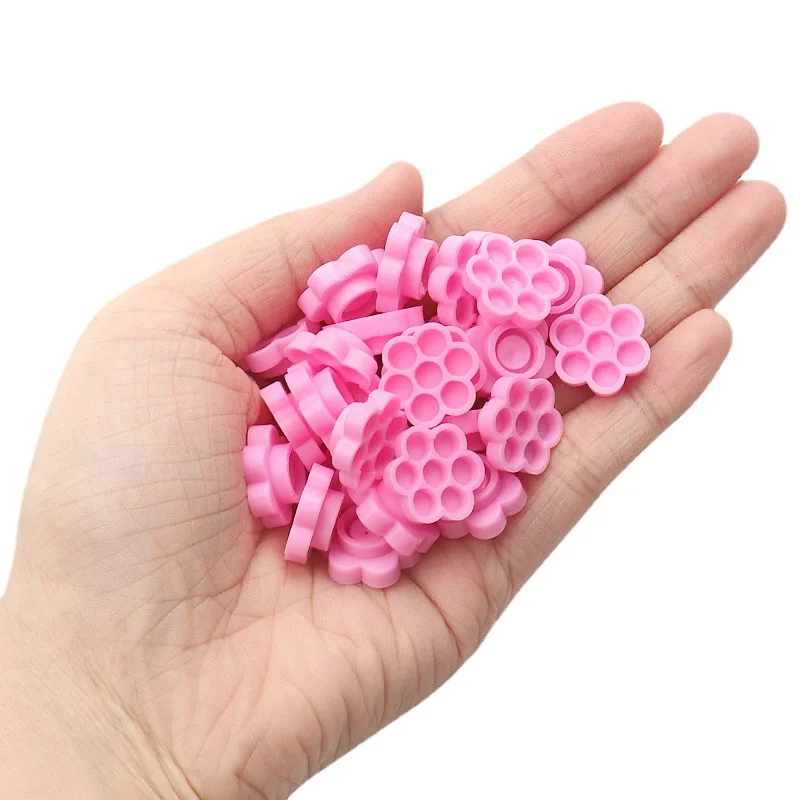 New 100 PCS False Eyelash Extension Blooming Cup Glue Holder Pink Flower Plum Shaped Eyelashes Accessories Lashes Supplies