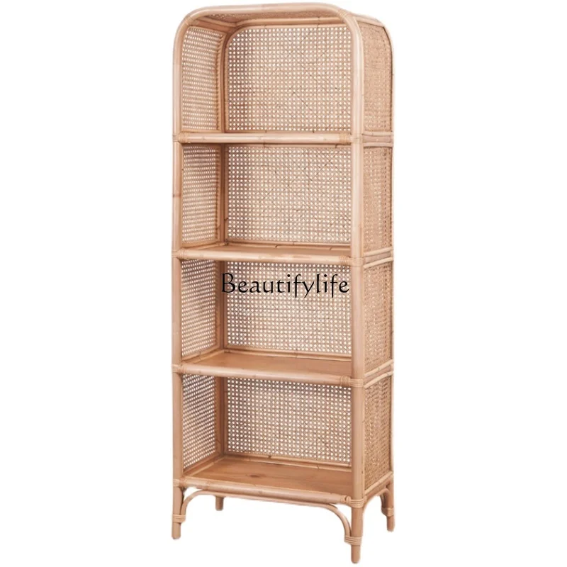 

Nordic Rattan Creative Movable Real Rattan Bookshelf Home B & B Simple Floor Display Cabinet