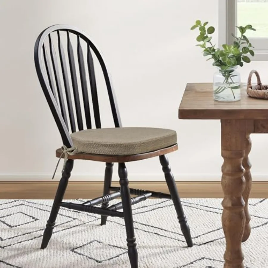 Dining Chair Cushions Set of 4, High-Resilience Foam Windsor Seat Pads, Kitchen Chair Cushions with Ties and Textured Cover, 4