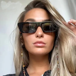 Fashion Rectangular Women's Sunglasses 2024 New Small Square Black Sun Glasses Woman Trends Flat Top One Piece Female Eyewear
