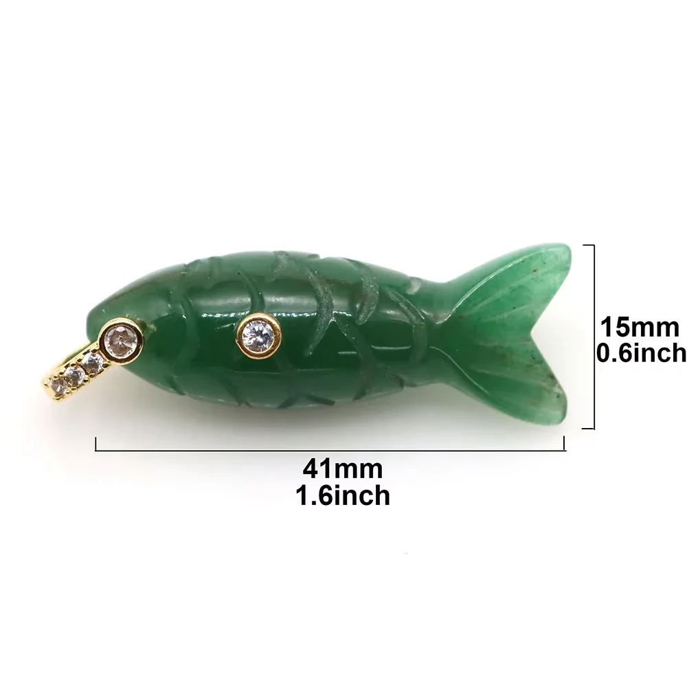Natural Stone Carved Fish Shape Zircon Paved Crystals Amethyst Jade Rose Quartz Goldfish Koi Fish for DIY Jewelry Accessories
