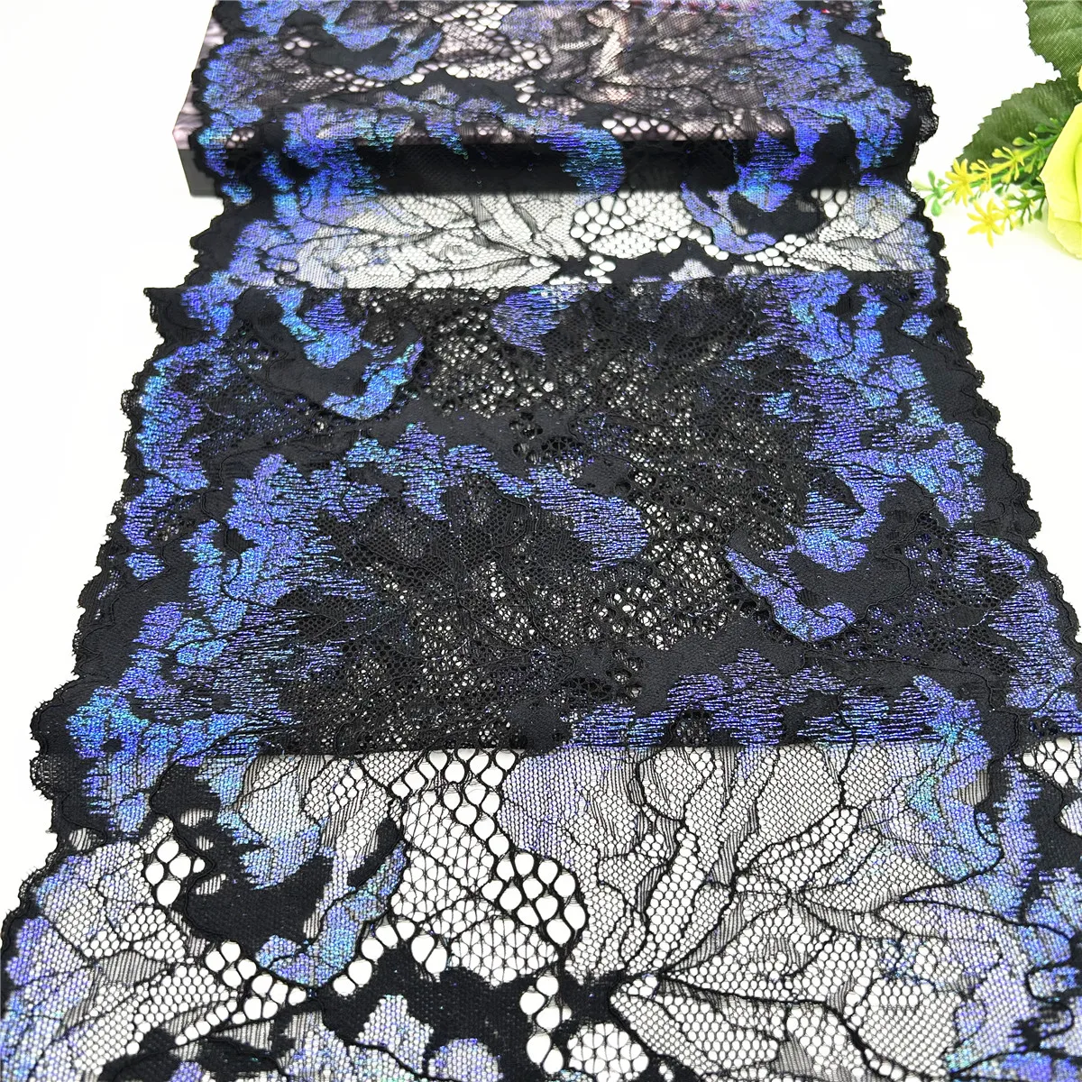 3y/lot Width 23cm Blue Black Shimmer Elastic Lace Trim Lingerie Sewing Craft DIY Apparel Fabric Lace Dress Garment Accessory