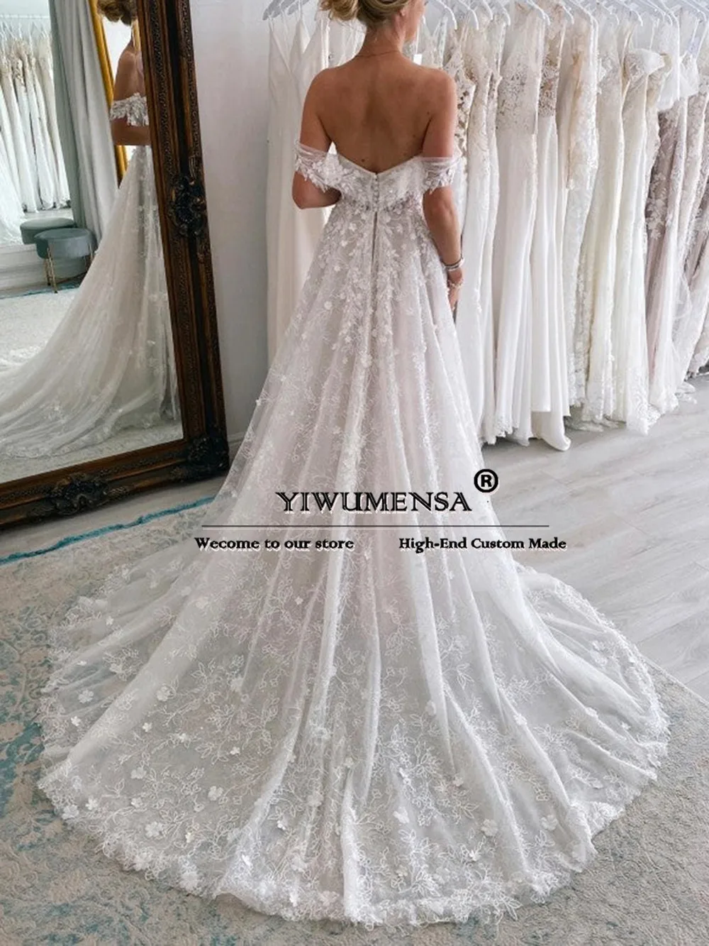 Vestidos de novia elegantes para mujer, vestidos de novia de fiesta Formal, hombros descubiertos, apliques de encaje, ropa de novia hecha a medida