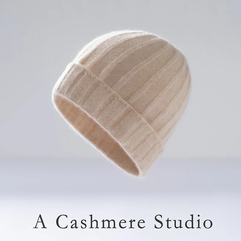 Children's Knitted Cashmere Beanie Hat Autumn Winter 100% Pure Wool Drawstring Slipover Warm Soft Hat for Kids
