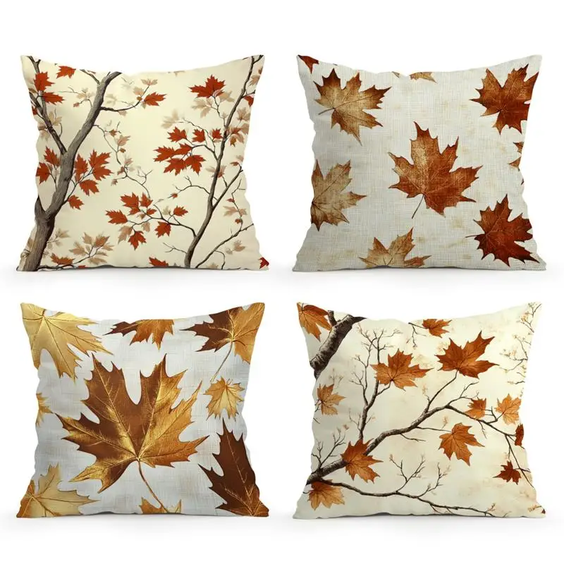Retro Maple Leaves Cushions Pillowcase Polyester Cushion Cover Throw Pillow Sofa Autumn Decoration Pillowcover Home Decor