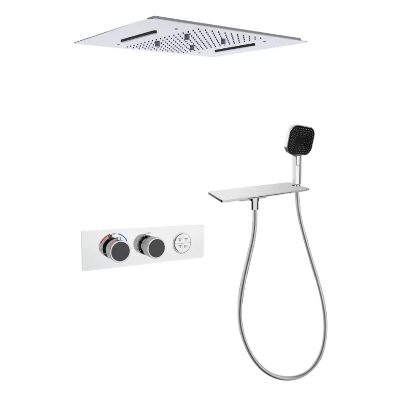 Brass Hidden Bathroom Shower Set Square Top Spray Quad Function Constant Temperature Wall Mounted Shower