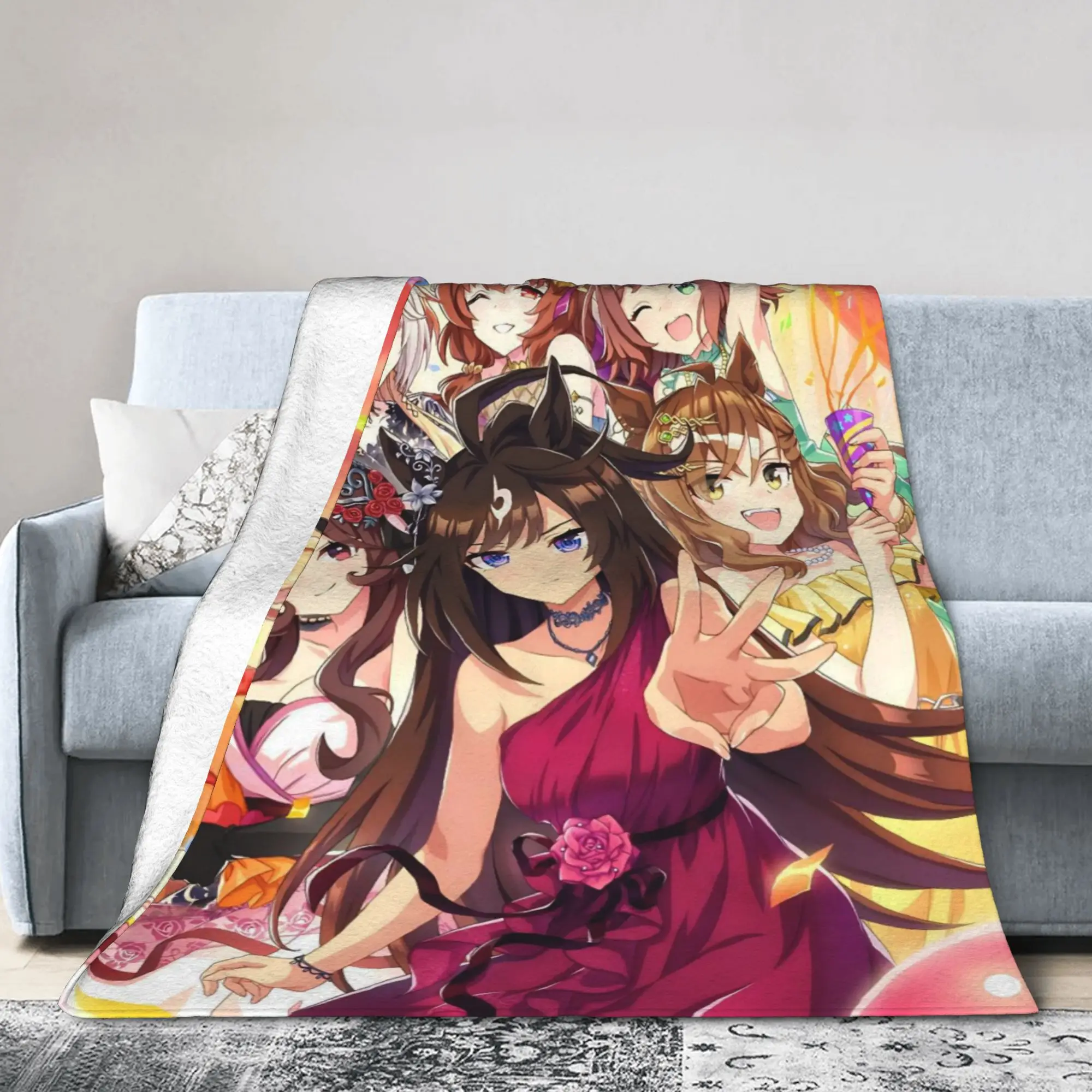Uma Musume Pretty Derby Flannel Throw Blanket Cartoon Anime Blanket for Sofa Car Warm Bedroom Quilt