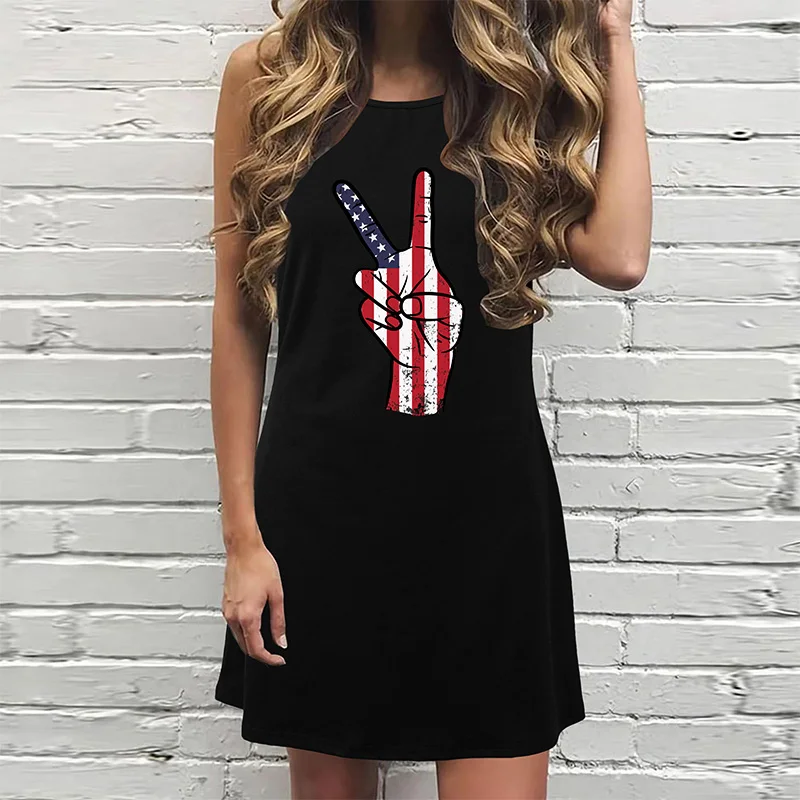 Женское летнее платье-топ с коротким рукавом и принтом флага США