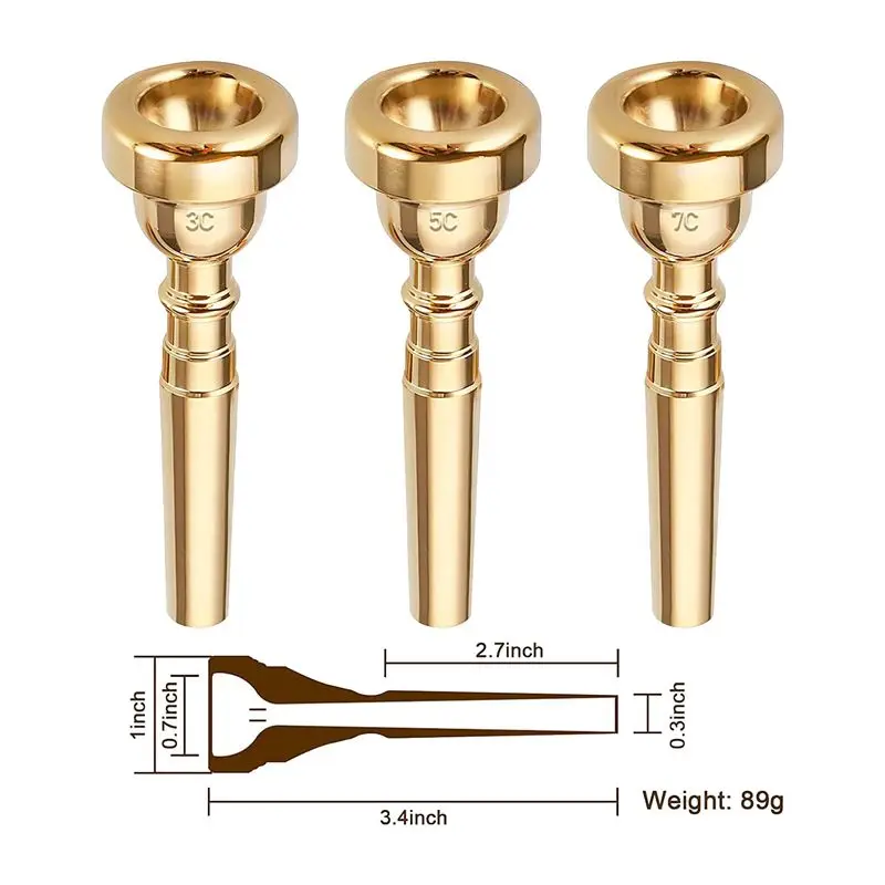 [MEGA PROMO] Lot de 3 embouchures de trompette (3C 5C 7C) plaquées or pour débutants, accessoires de trompette musicale ou exerc