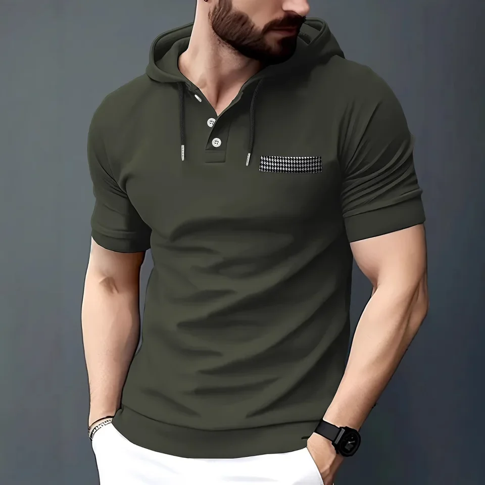 Summer Polo Shirt Hooded Men's Casual Sports Polo Shirt