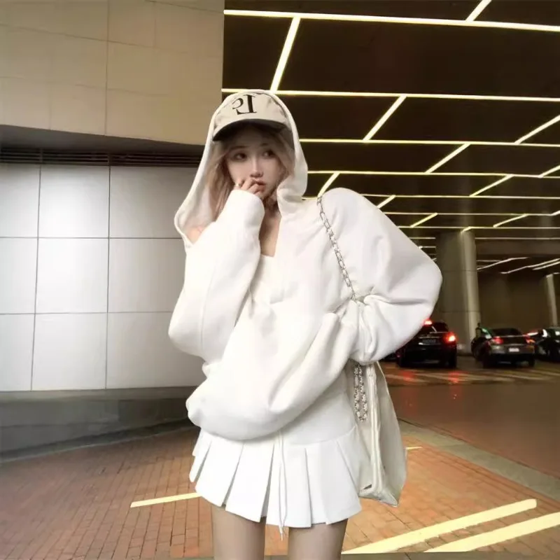 

Korean Casual Hooded Pullover for Women Y2k Autumn Hoodies Solid Harajuku Long Sleeve Hoodie Oversized Loose Hoodie Sweatshirt
