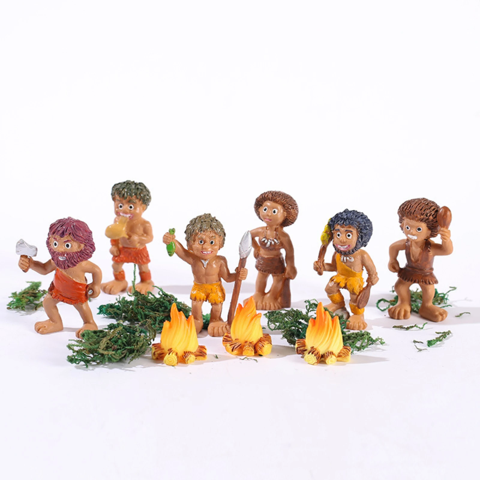 

Simulated Savage Series Resin 6 Primitive Figures Various Styles Holding Axes Torches Plants Bonfire Model 2.8cm H x 2.1cm W