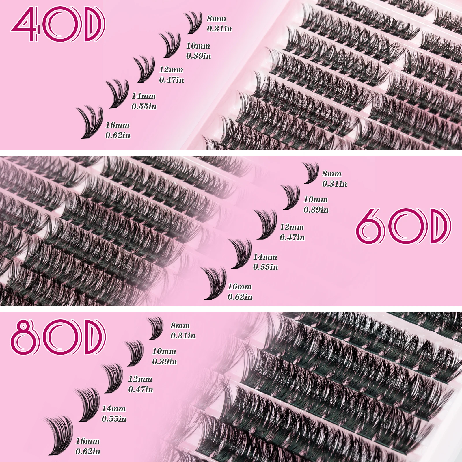 Sanishi Lashes 40D+60D+80D Eyelash Extension Set 8-16mm Individual Eyelash Growth Kit 300PCS Eyelash Adhesive Sealing Tweezers