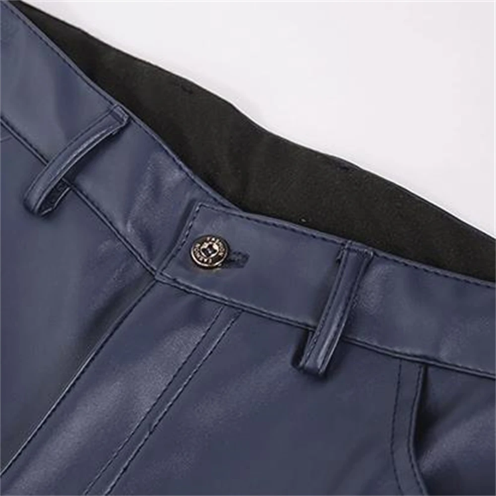 Pantalones ajustados de cuero Pu para hombre, pantalones de motocicleta, ropa de calle delgada, Capris, estilo elástico, moda, primavera, otoño, 40