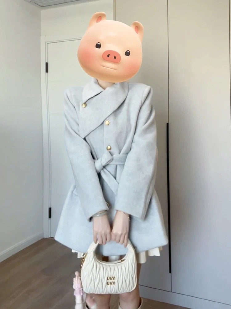 مزيج الصوف معاطف المرأة معطف الصوف طباعة الخريف متعرجة الوقوف طوق أنيقة ناضجة الباريسية نمط مكتب سيدة معاطف #5