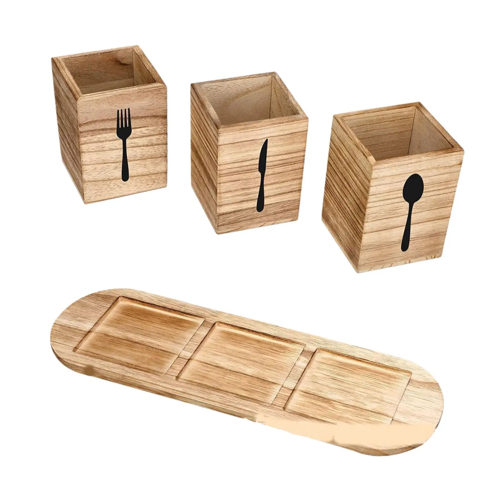 Utensil Holder Wooden Utensil Organizer Multifunction Utensil Crock Flatware Holder for Countertop Pantry Restaurants Counter