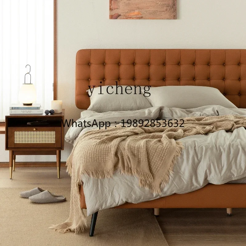 

XLL first-layer cowhide leather bed, modern simple light luxury leather bed, master bedroom soft leather art bed