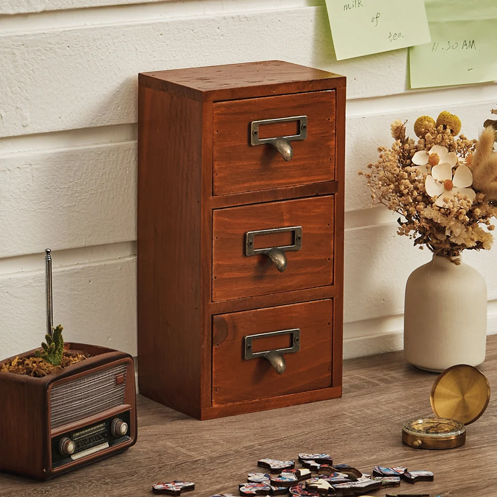 Brown Retro Wooden Drawer Organizer Box