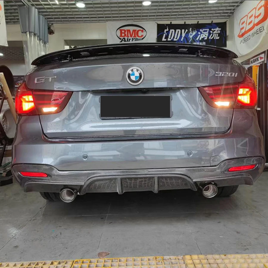 Carbon Fiber Car Body Kit For BMW 3 Series GT 3GT F34 Bilateral Single Out Style Bumper Rear Diffuser Lip