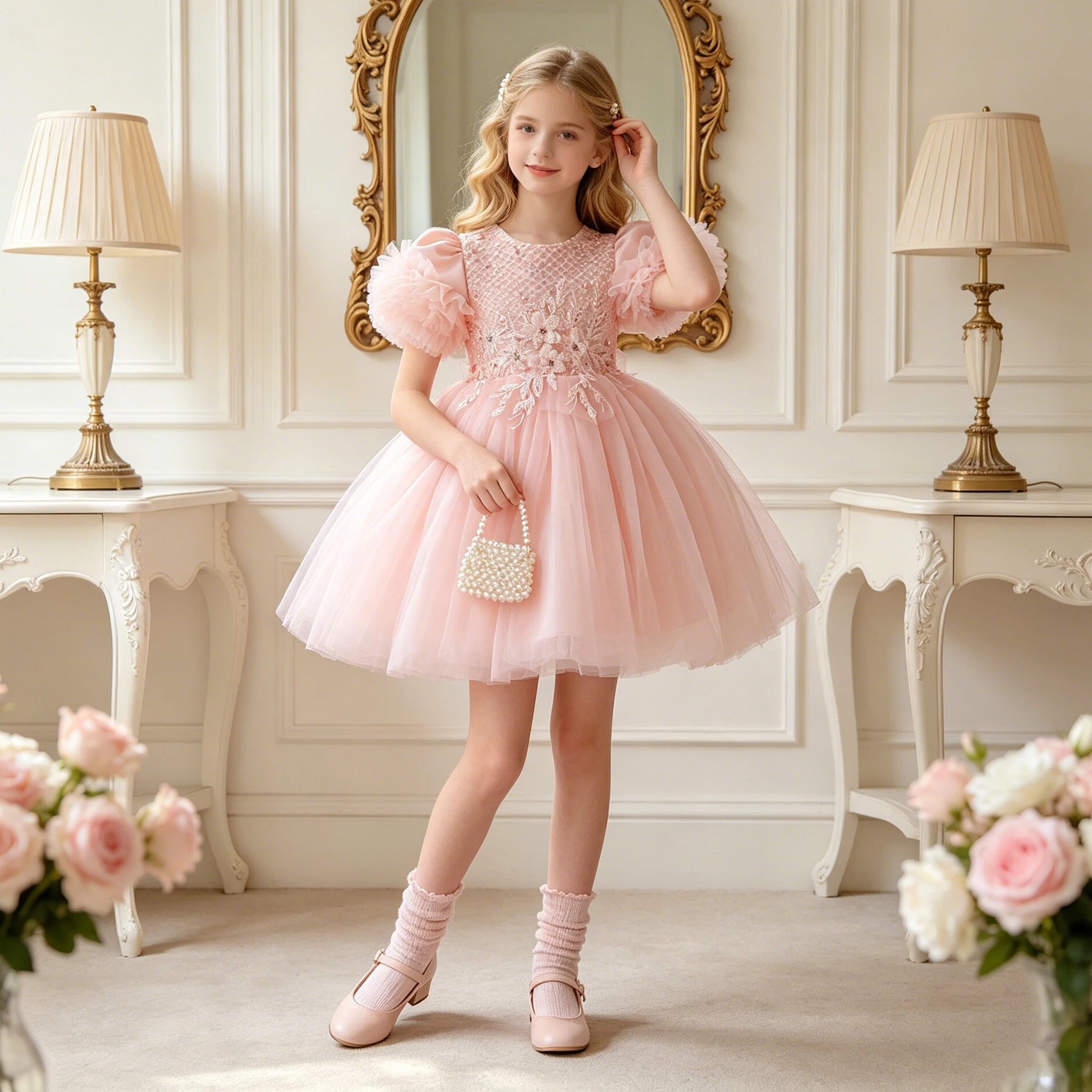 Summer Flower Bridesmaids Party Girl Dresses Elegant Tulle Wedding Birthday Princess Prom Dress Girl Graduation Evening Costumes