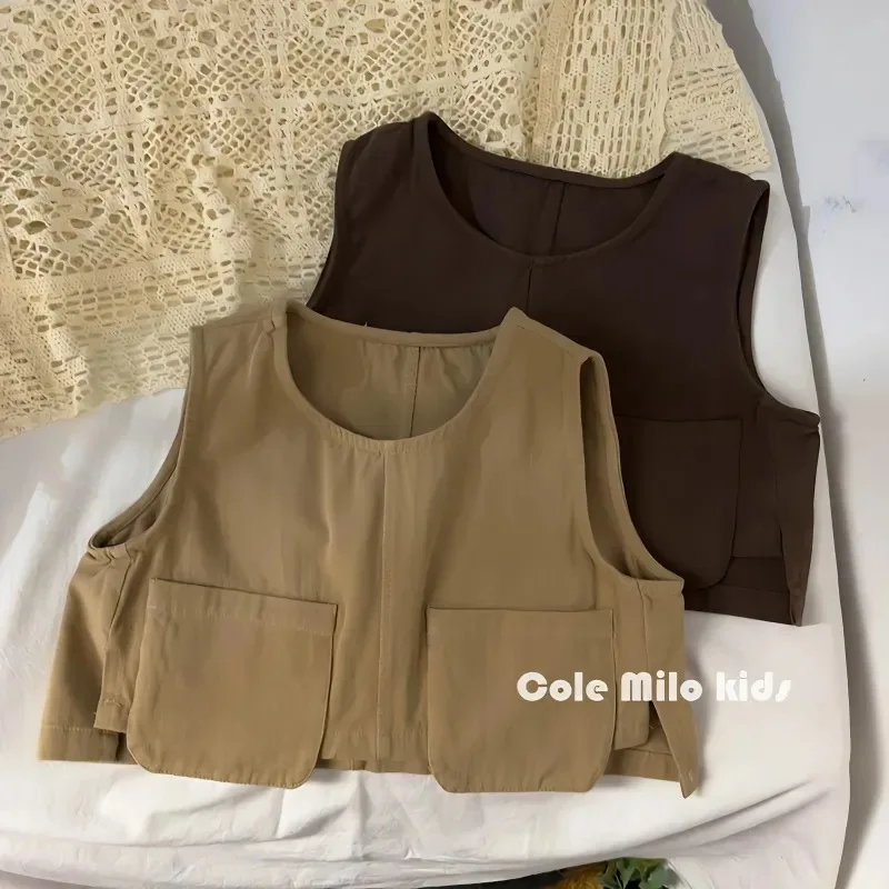 

Fashion Children's Vest Waistcoat for Boys Girls Autumn Clothing Sleeveless Baby Kids Cotton and Linen Tops Jacket Coat