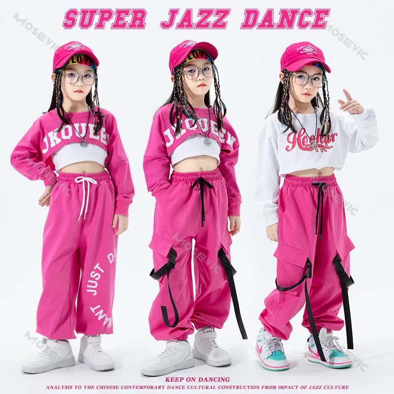 Stylish Girls Jazz Dance Costume for Hip-hop Unique Girls Jazz Dance Suit with Letter Print Navel Clothing Street Clothes