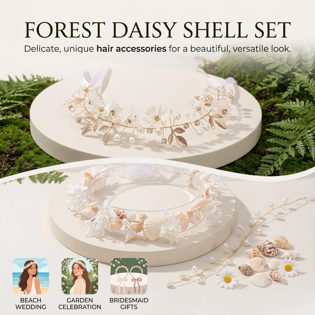Elegant Headband Set Daisy Shell Floral Hair Accessories for Beach Vacation Spring Picnic Mori Style Women's Hairbands view 5