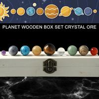 Natural Crystal Ball Nine Planets Wooden Box Set Crystal Ore Specimen Solar System Planet Box Set Home Decoration Crafts Box