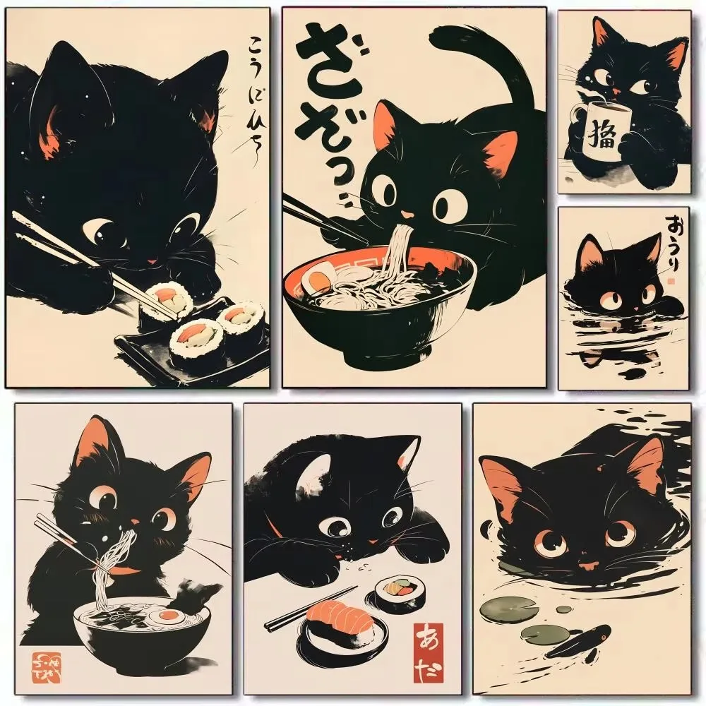 Hand Paint By Numbers Cute Black Cat Painting Digital Picture with Number Drawing Coloring By Numbers Home Decoration Wall Art