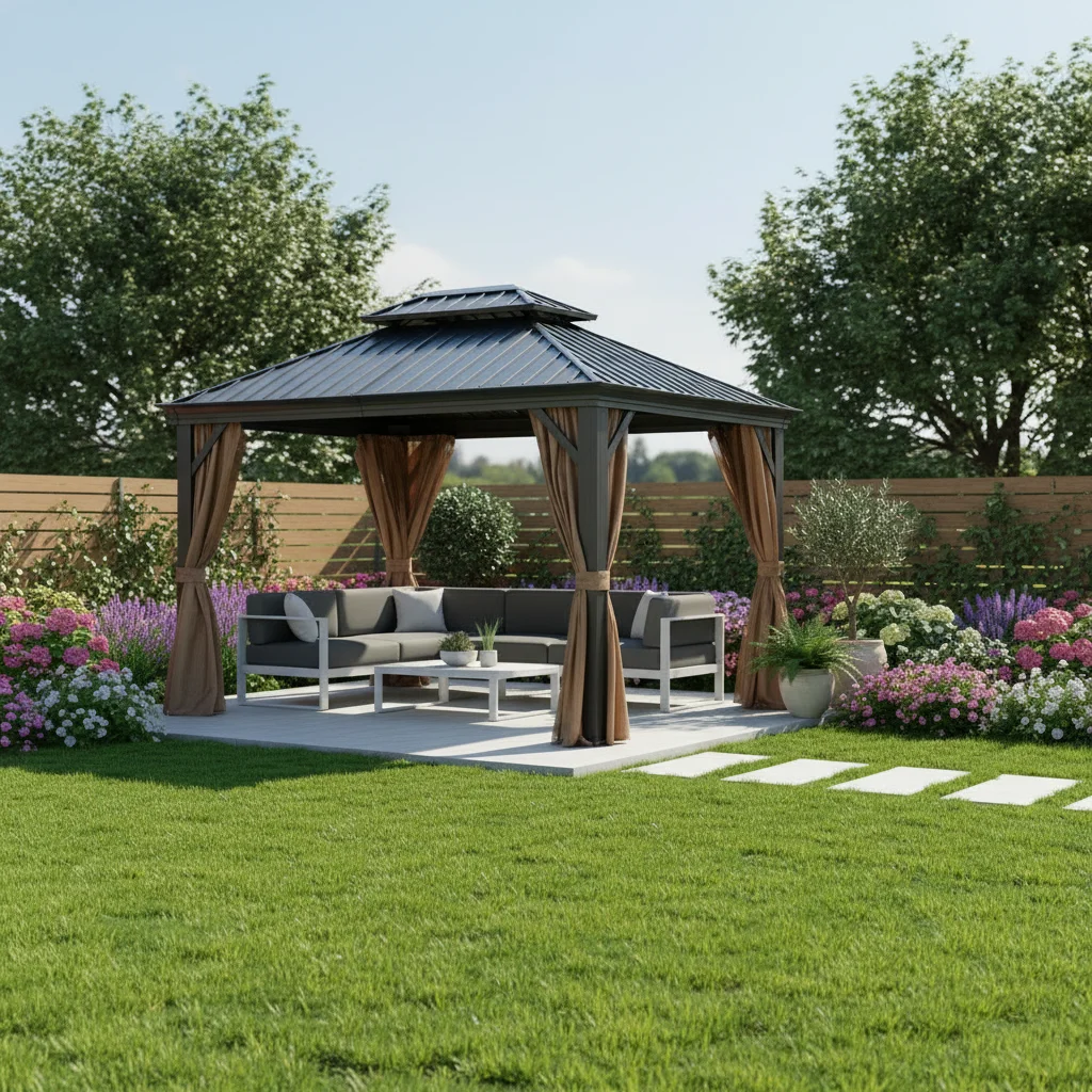 

Factory Hot Sale Aluminum Patio Gazebo Outdoor Hardtop Galvanized Steel Roof Pergola for Garden Villa Patio Sunshade Rainproof