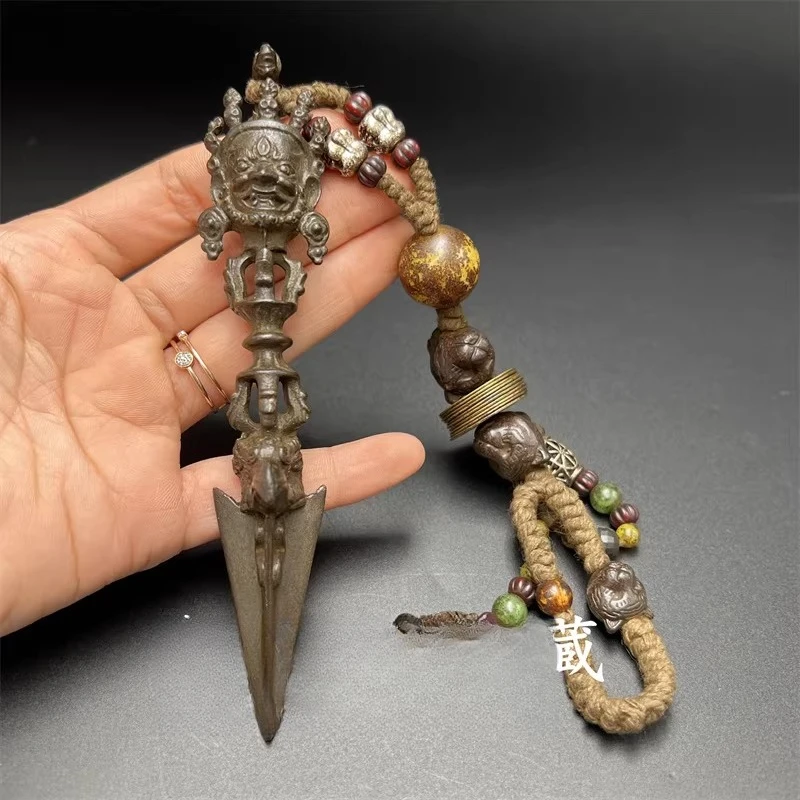 

Old patina alloy copper Horse-headed Vajra pestle and Vajra stake ornament, Tantric ritual implement, copper handicraft