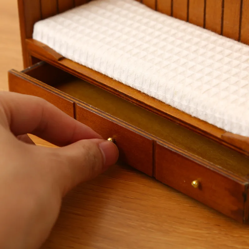 1:12 Dollhouse Walnut Vintage Single Bed Retro Wooden Bedroom Furniture Scale Miniature Mini Scene
