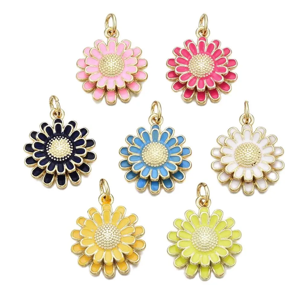 

10pcs Brass Enamel Chrysanthemum Charms Pendants for Bracelet Necklace DIY Jewelry Making Crafts Decor Accessories 18.5x16x4mm