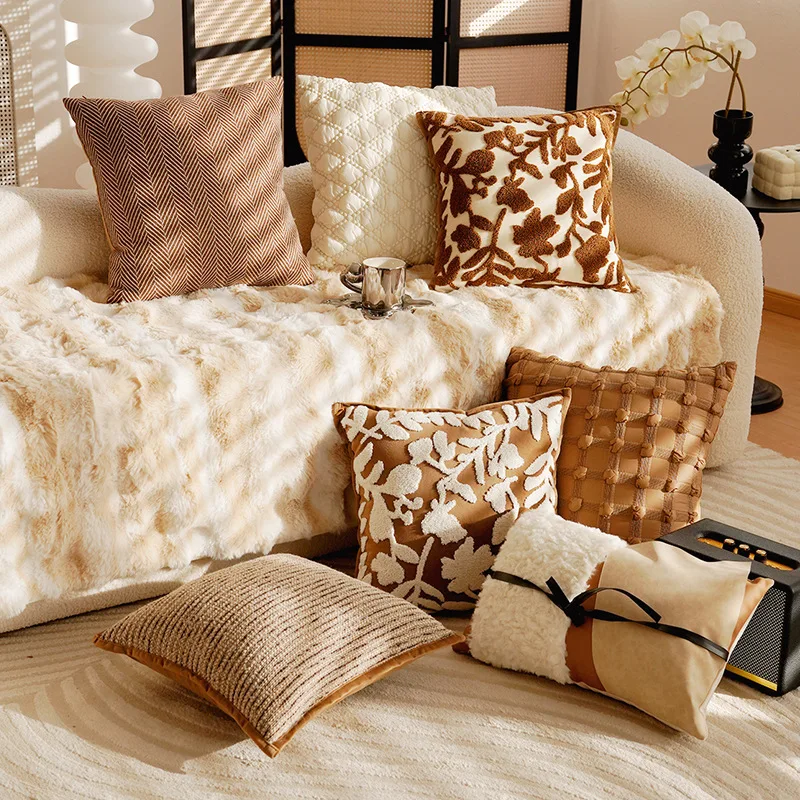 30X50/45X45CM Cream Brown Throw Pillow Cover Luxury Nordic Stamping Waist Cushion Cover Decor Home Decorative Pillowcase 2025