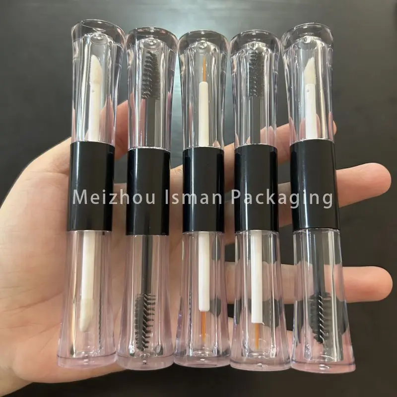 50Pcs Clear Black Unique Double Head Lip Gloss Tube With Wands Empty Two-in-one Mascara Container Cosmetics Eyeliner Tubes 4ML