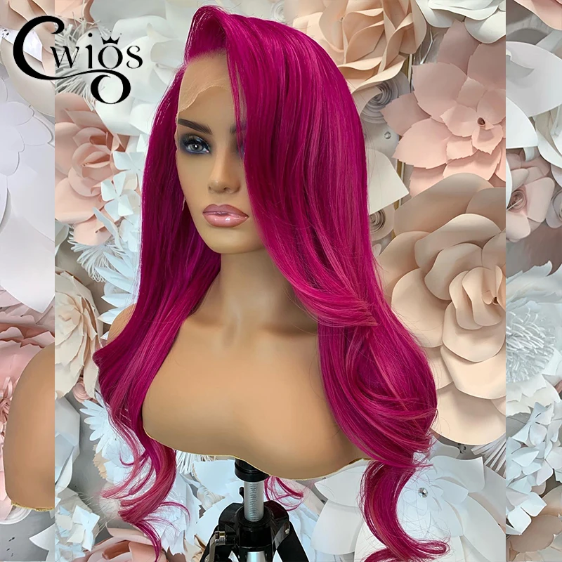 Body Wave Pink Colored Glueless Transparent Straight Synthetic 13X4 Lace Front Wig For Women Preplucked Drag Queen Cosplay Daily