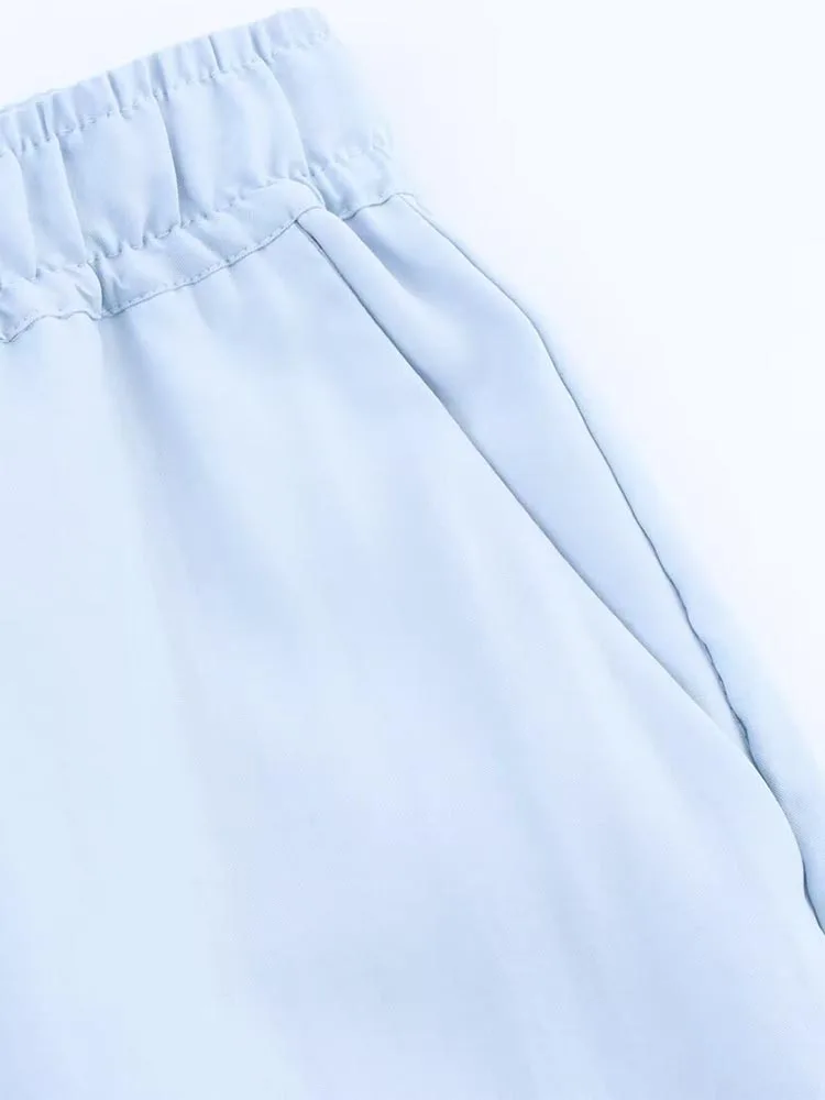 2025 여성 여름 와이드 레그 팬츠 패션 캐주얼 솔리드 밴딩 허리 루즈핏 여성 우아한 스트릿 팬츠 트라우저 의류