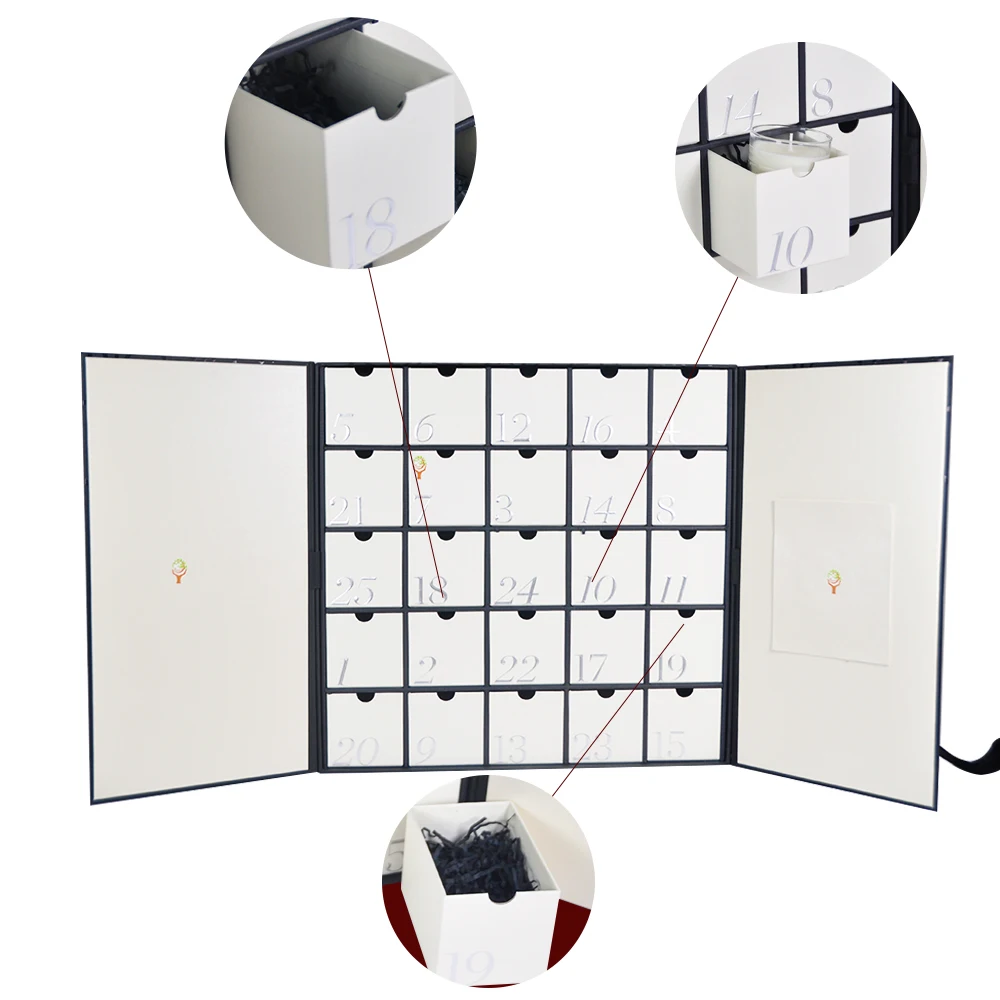 Customized queryMOQ 50pc Free Sample Custom Advent Calendar Calendrier De L'Avent Made From Recycled Materials Embossing Glossy