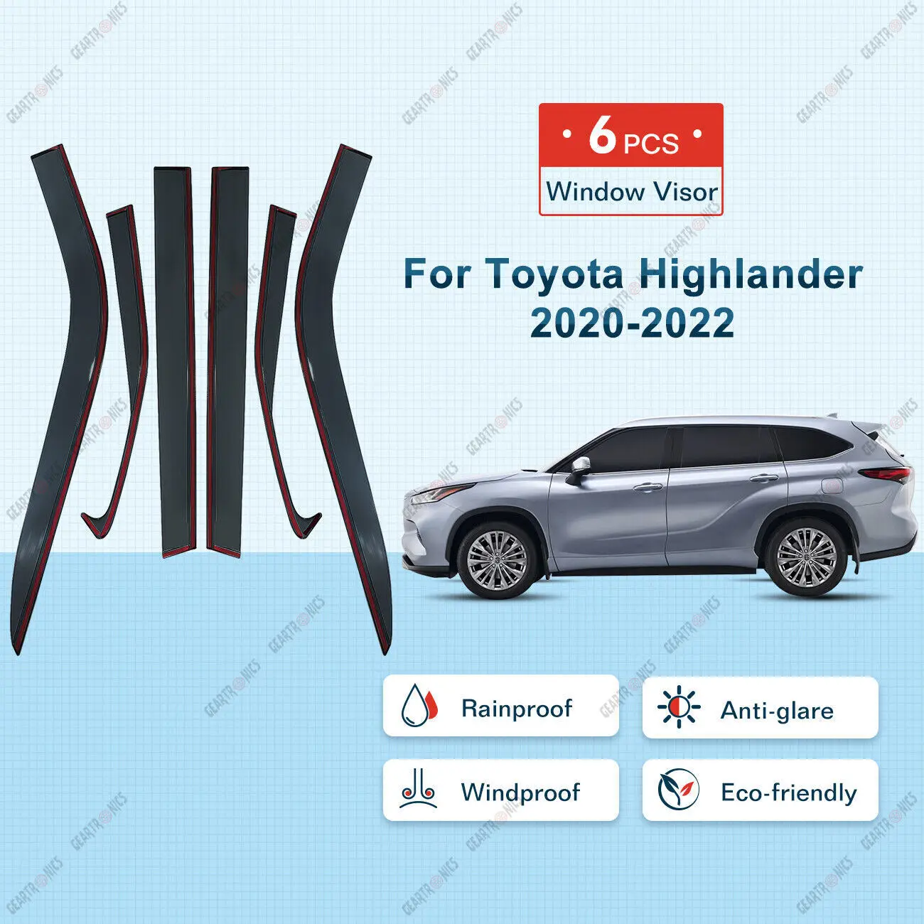 

6Pcs For Toyota Highlander 2020 2021 2022 Smoke Window Visor Vent Car Window Deflector Shades Sun Rain Guard 6X Awnings Body Kit